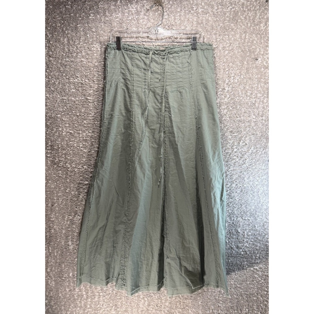 Halogen Maxi Skirt XS Green Drawstring Peasant Bohemian Raw Seam Lined Cotton